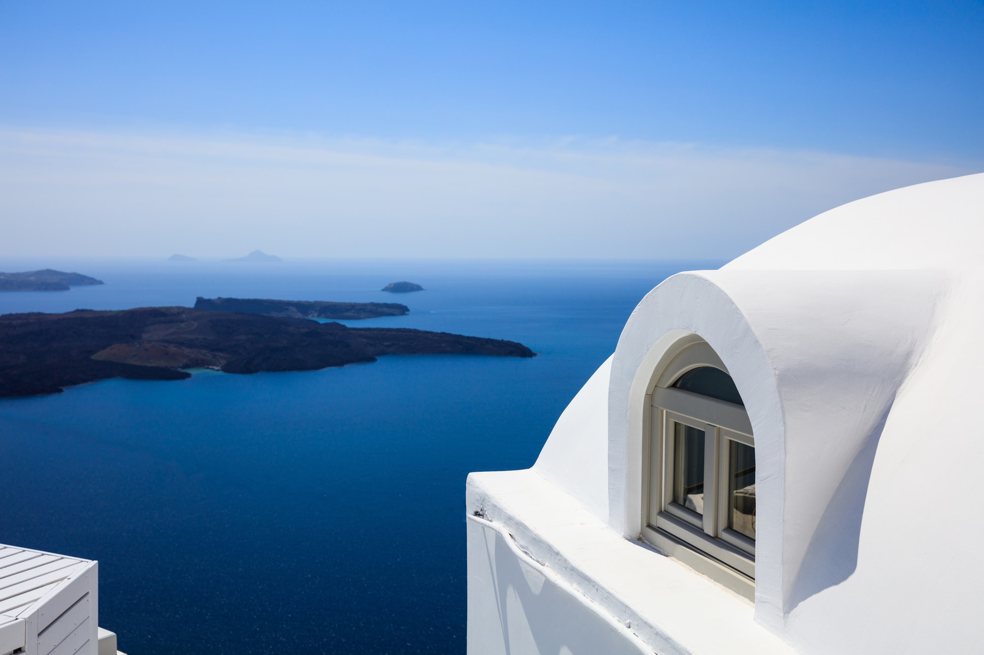 Whitewashed house detail in Santorini, Greece