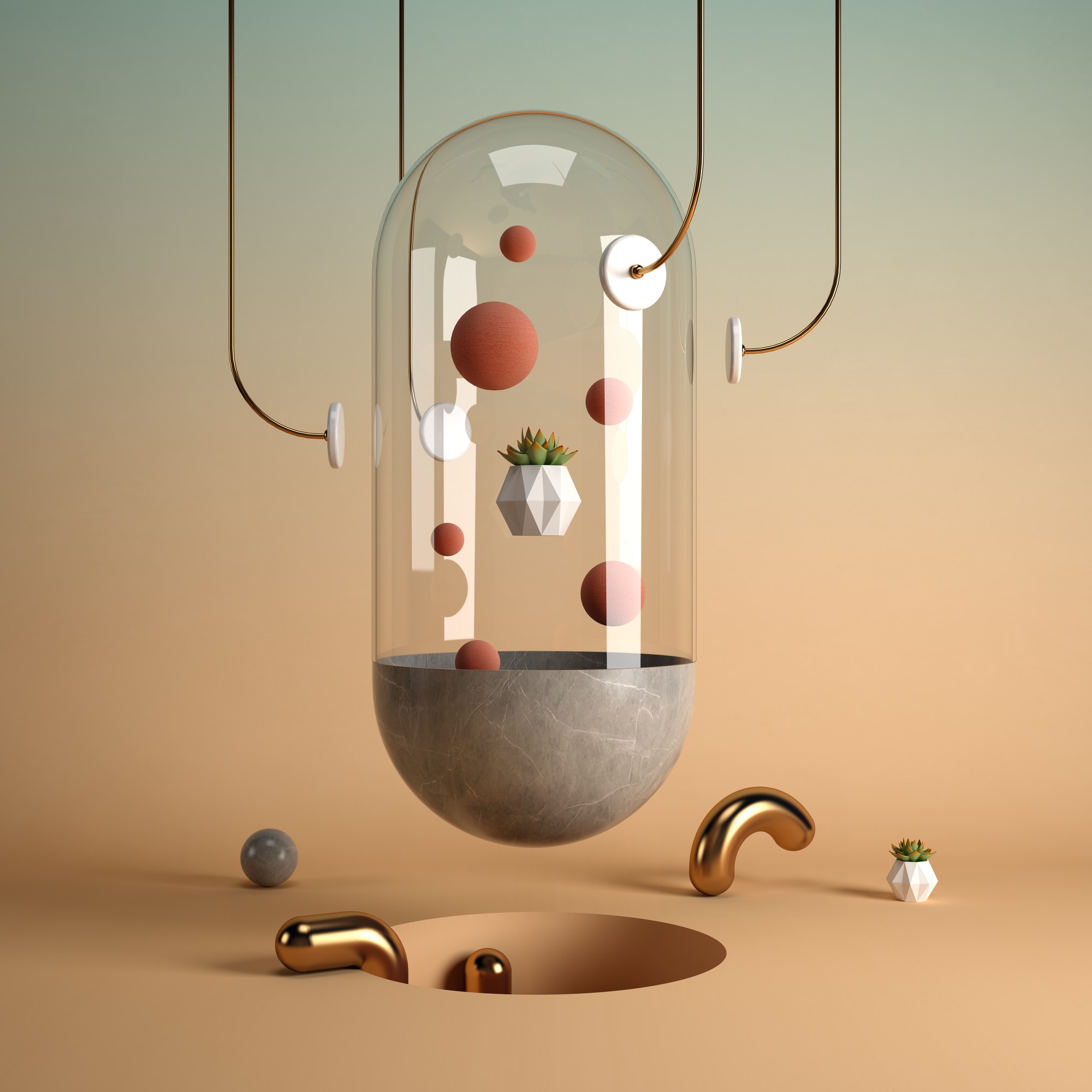 Abstract surrealism shape art 3D rendering