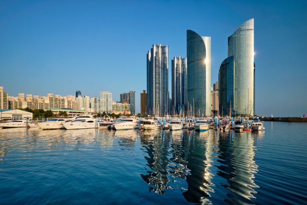 Busan marina with yachts on sunset, South Korea